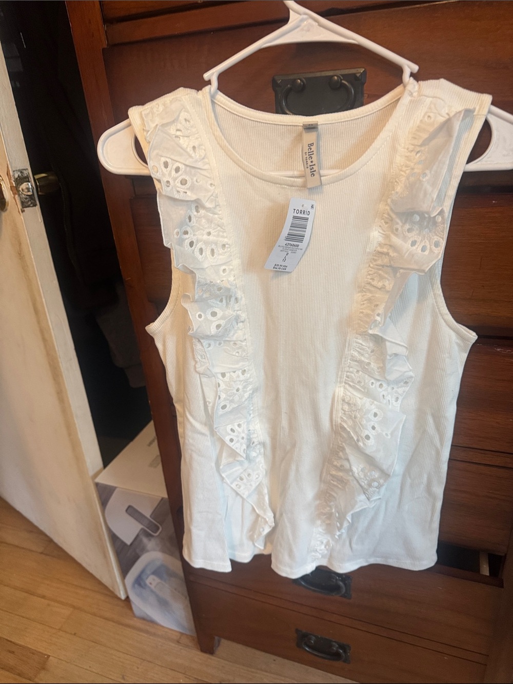 Bella Canvas White Eyelet Ruffle Tank Top
